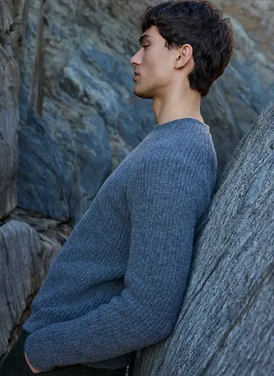 Fisherman Ribbed Lambswool Crew Neck Sweater